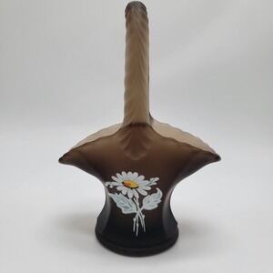 Westmoreland 1980's Brown Satin Hand Painted Daisies Basket W/Tag